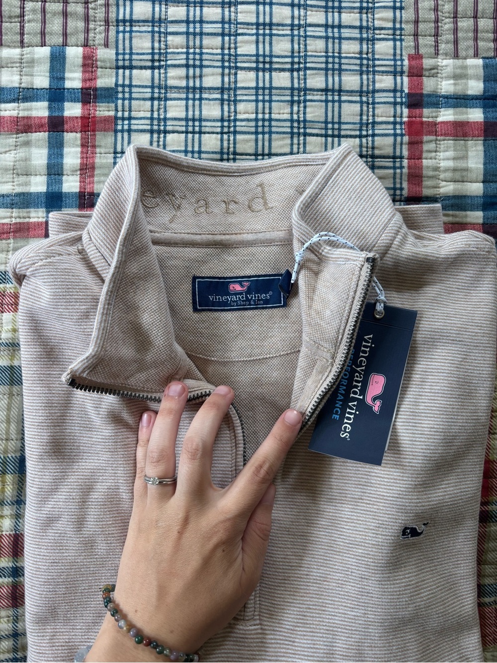 Vineyard Vines Men’s Half-Zip Sweater in Light Beige - Picture 2 of 3